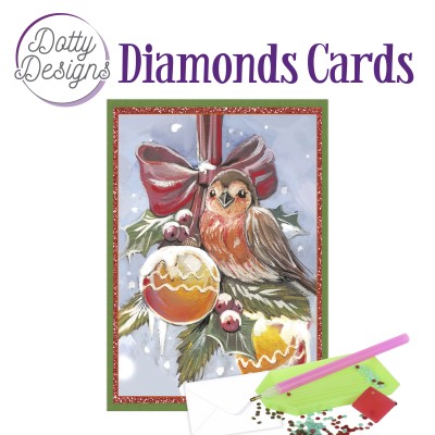 Dotty Designs Diamond Cards - Bird with Christmas ornaments