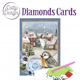 Dotty Designs Diamond Cards - Bird in a snowy Christmas village