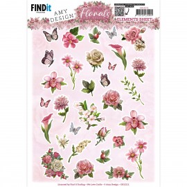 Cutting Sheets - Amy Design - Pink Florals - Small Elements