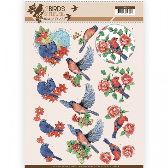 Blue Birds  - Birds and Flowers 3D-Knipvel Jeanine`s Art