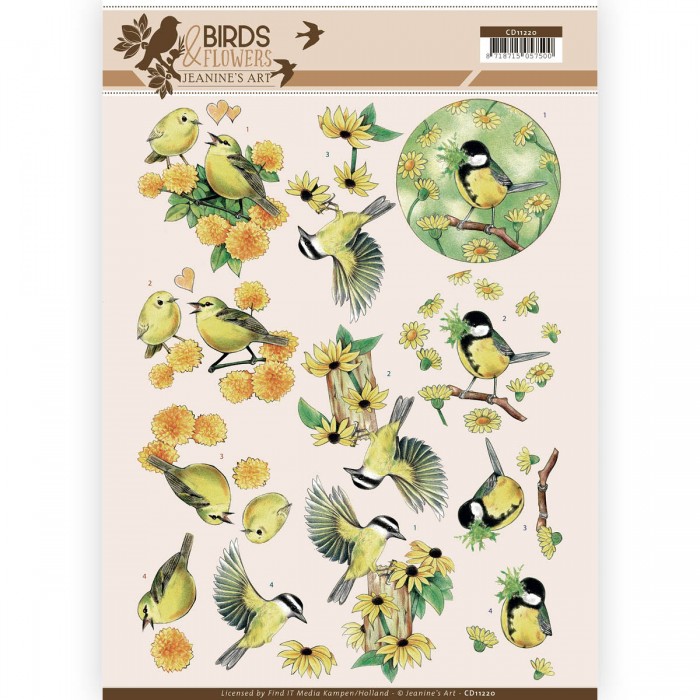 Yellow Birds  - Birds and Flowers 3D-Knipvel Jeanine`s Art
