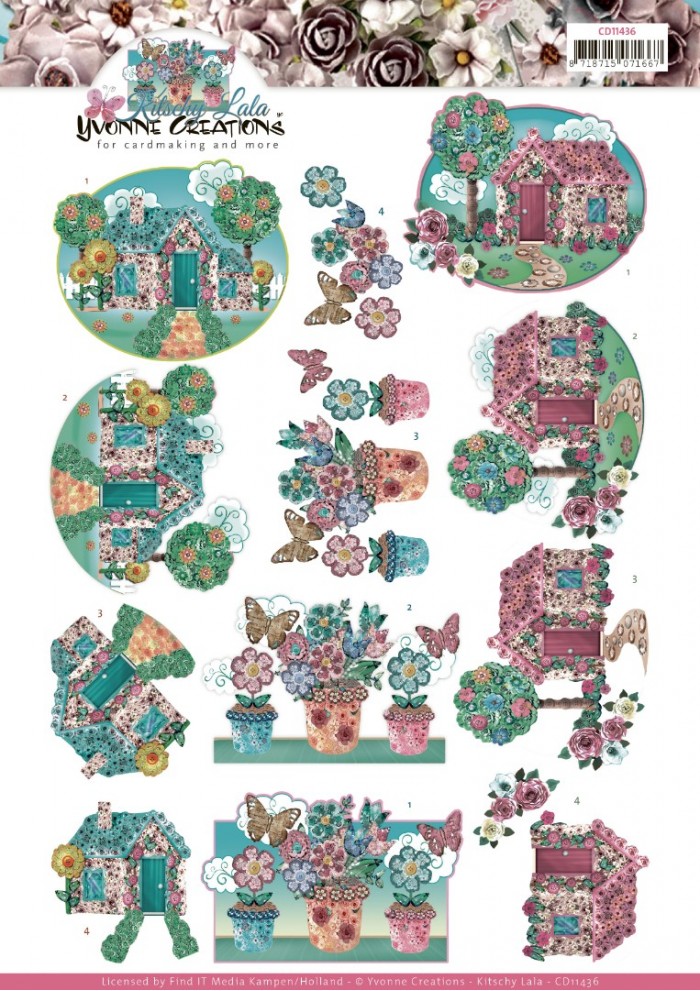 Kitschy Garden - Kitschy Lala Floral Pink - 3D-Knipvel van Yvonne Creations - Card Deco Color