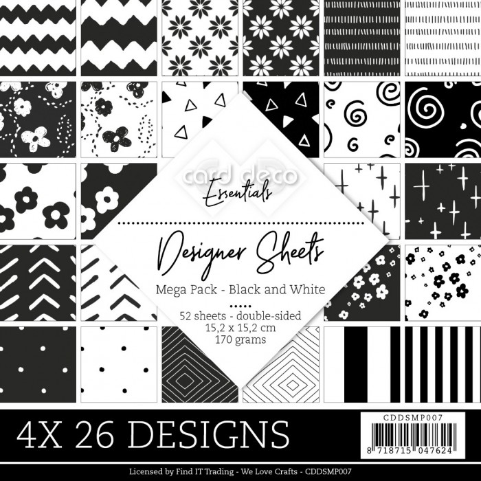 Card Deco Essentials - Designer Sheets Mega Pack - Black and White