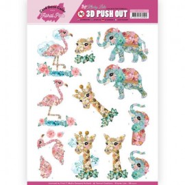 Flamingo, Giraffe, Olifant - Kitschy Lala Push-Out-vel van Yvonne Creations / Card Deco Color