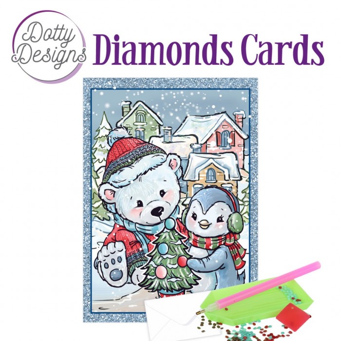 Dotty Designs Diamond Cards - Christmas Bear and Penguin