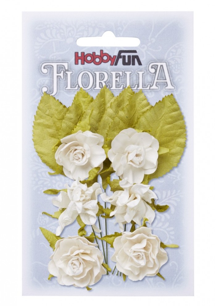 FLORELLA-Blüten&Blätter weiss, 3cm