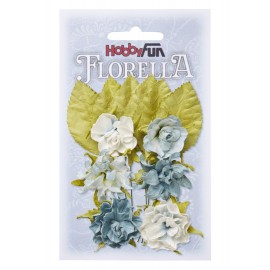 FLORELLA-Blüten&Blätter hellblau, 3cm