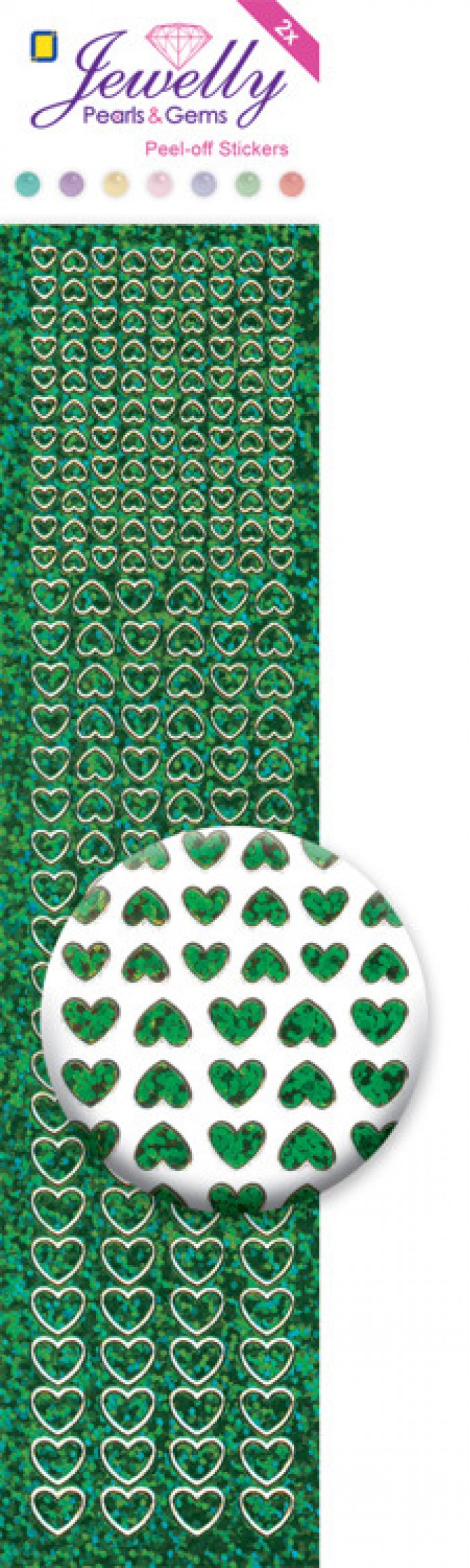 Jewelly Pearls & Gems Hearts Diamond Green, 2 sheets