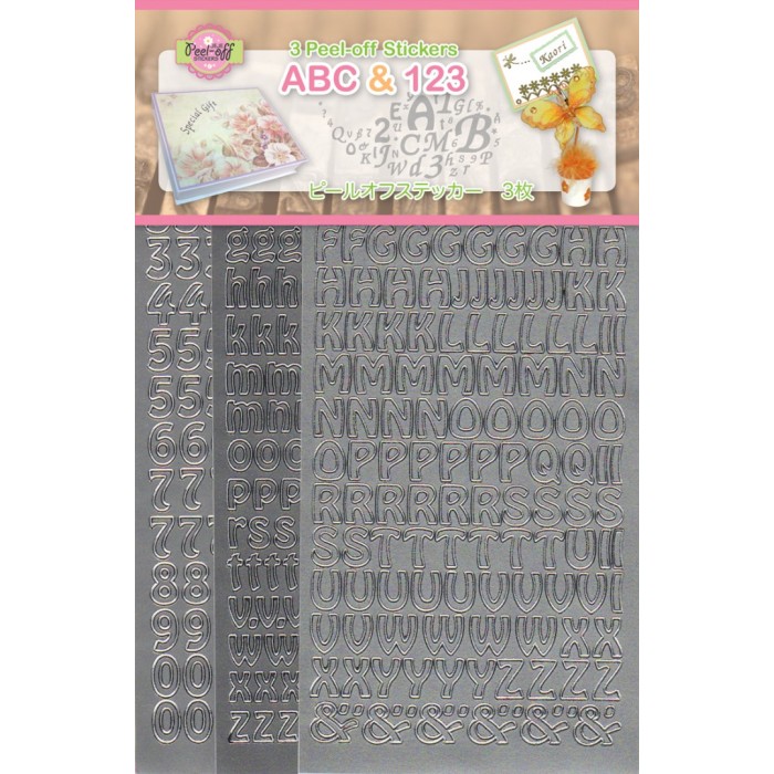 Silver Set 1 ABC & 123 Peel off stickers  