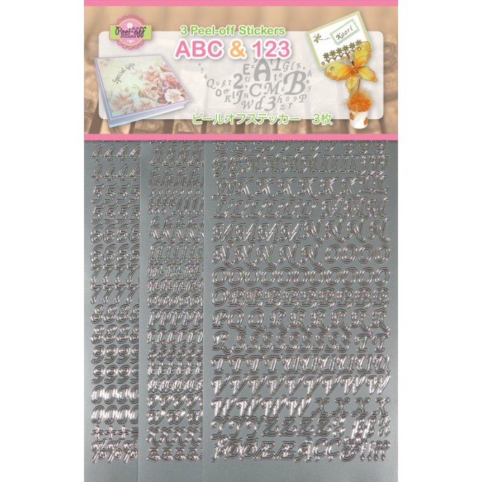 Silver Set 2 ABC & 123 Peel off stickers  