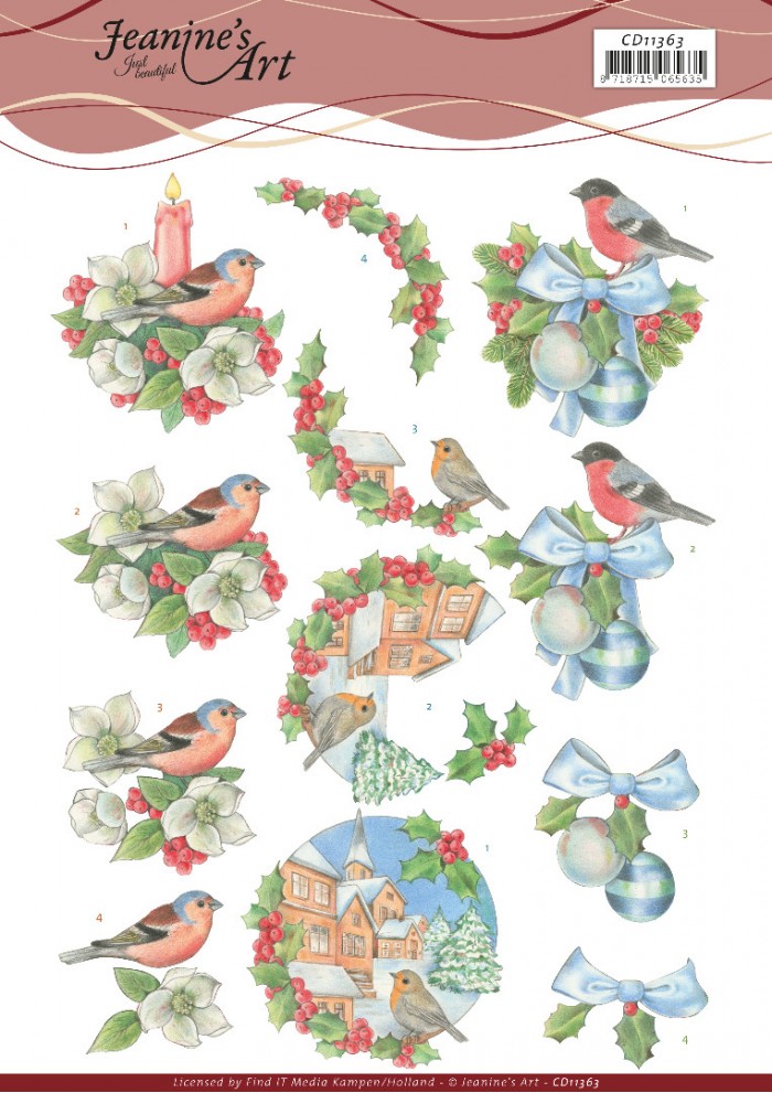 Christmas Birds 3D Cutting Sheet by Jeanine's Art