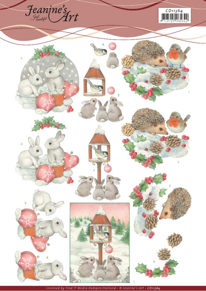 Hedgehog and Rabbits 3D Cutting Sheet by Jeanine's Art