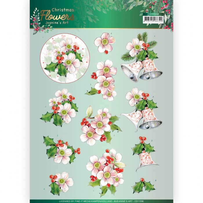 Pink Christmas Flowers - Christmas Flowers 3D Cutting Sheet  by Jeanine's Art