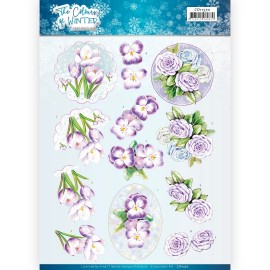 Purple Winter Flowers The Colours of Winter 3D cutting sheet by Jeanine's Art