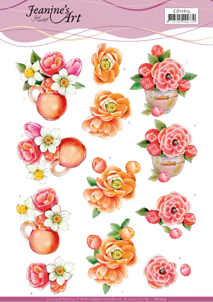 Orange Flowers 3D Cutting Sheet  by Jeanine's Art