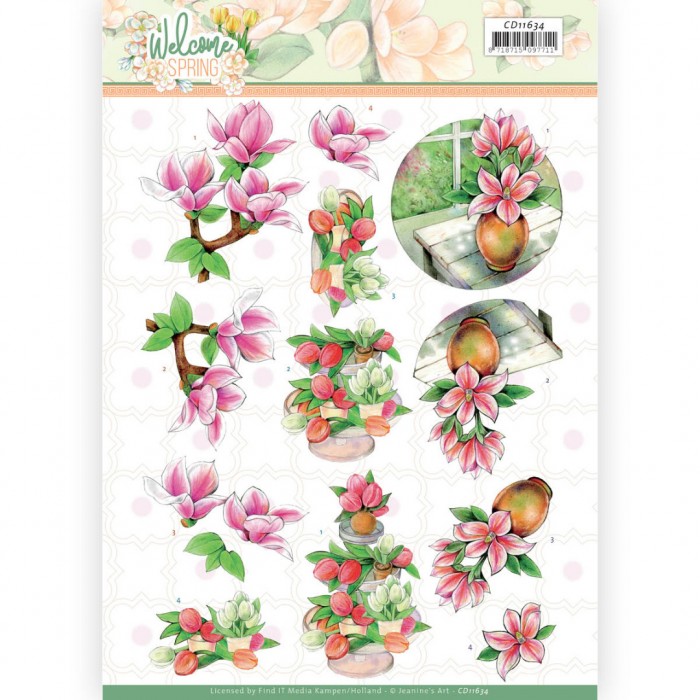 Pink Magnolia - Welcome Spring 3D Cutting Sheet  by Jeanine's Art