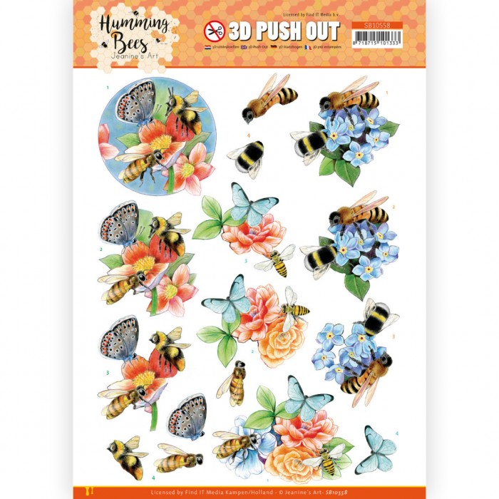 3D Push Out - Jeanine's Art - Humming Bees - Bees and Bumblebee