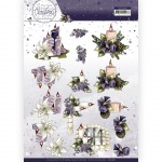 3D Cutting Sheet - Precious Marieke - The Best Christmas Ever - Purple Flowers And Candles