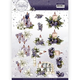 3D Cutting Sheet - Precious Marieke - The Best Christmas Ever - Purple Flowers And Candles