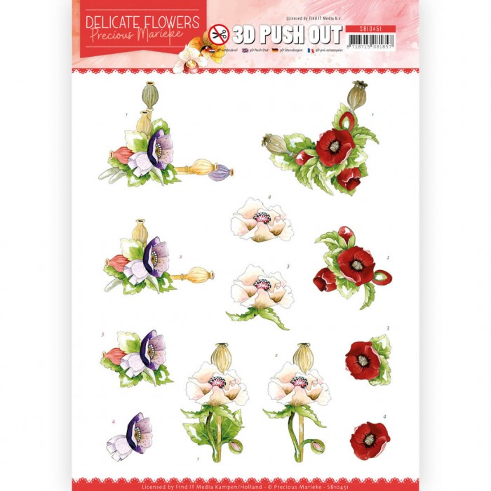 Poppy Delicate Flowers 3D-Push-Out Sheet by Precious Marieke