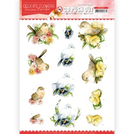 Birds Delicate Flowers 3D-Push-Out Sheet by Precious Marieke