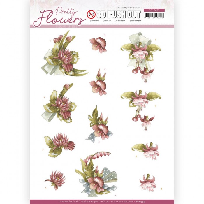 Red Flowers - Pretty Flowers 3D-Push-Out Sheet by Precious Marieke