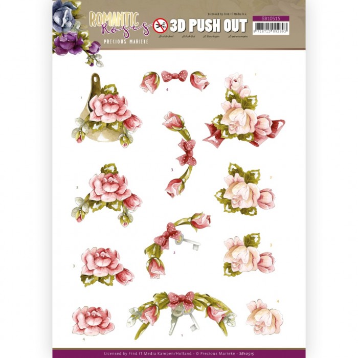 Pink Rose - Romantic Roses 3D-Push-Out Sheet by Precious Marieke