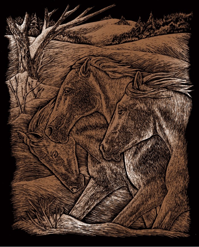 HORSE TRIO Copper Engraving Art