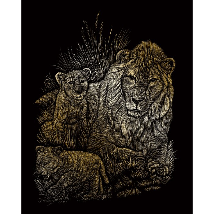 LION & CUBS Gold Engraving 