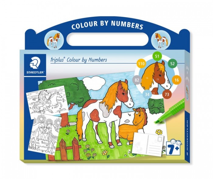 Triplus mixed set colour by numbers Horses 