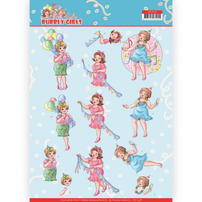 Party Time Bubby Girls Party 3D Cutting Sheet by Yvonne Creations