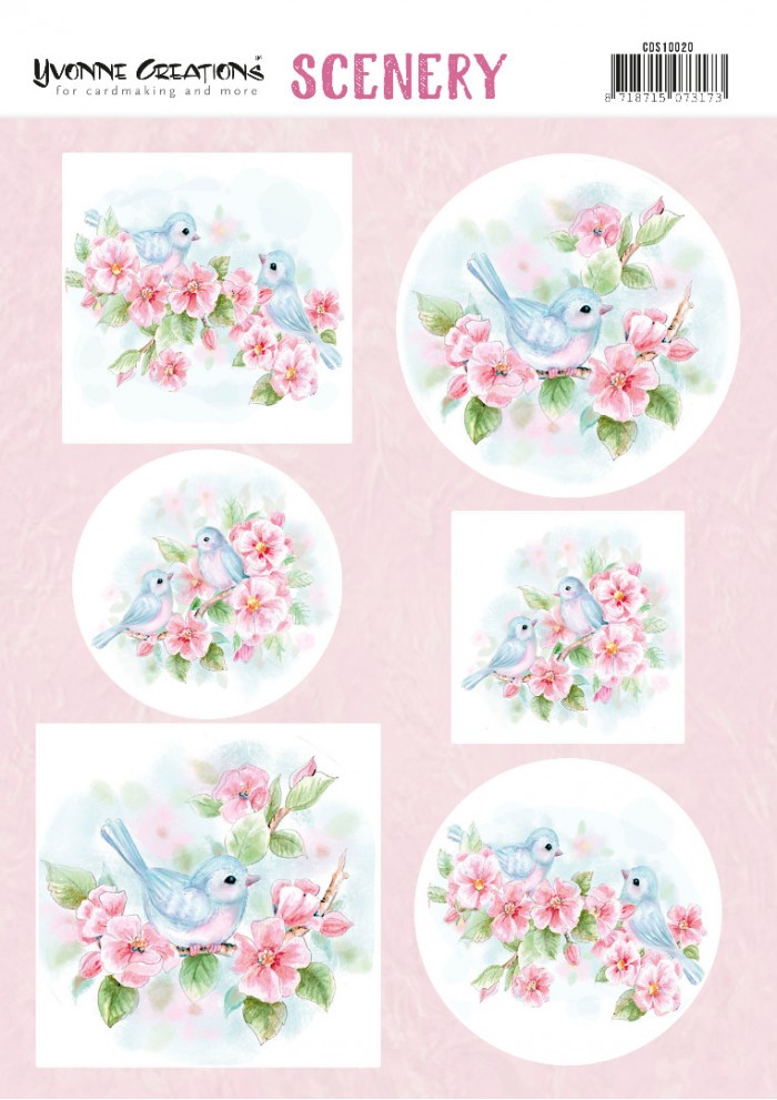 Pink Blossom Aquarella Push Out Scenery by Yvonne Creations
