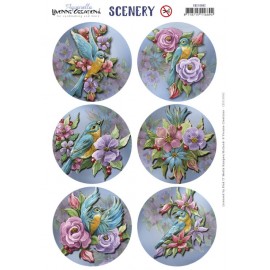 Push Out Scenery - Yvonne Creations - Aquarella - Birds and Flowers Round