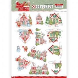 Huisjes, Sneeuwpop, Gemberkoekpop - Sweet Christmas 3D-Uitdrukvel van Yvonne Creations