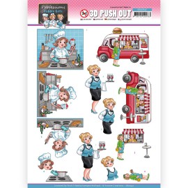 Catering - Professions Bubbly Girls - 3D Push Out Sheet - Yvonne Creations