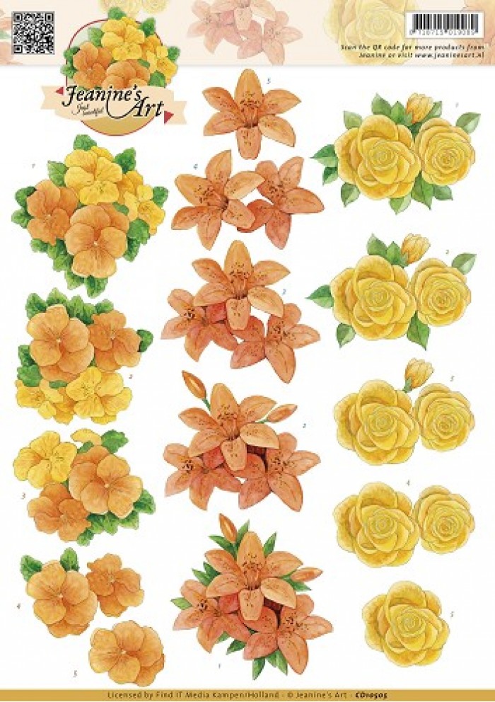 Oranje Geel Bloemen 3D-Knipvel Jeanine's Art