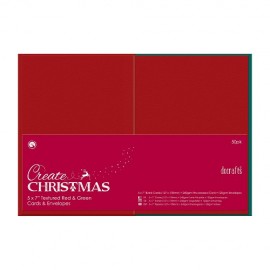 5 x 7" Cards & Envelopes Textured (50pk 240gsm) - Red & Green