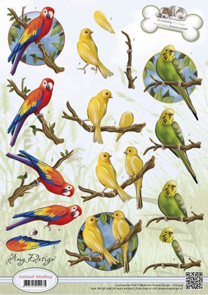 Tropical Parrots - Animal Medley 3D-Knipvel Amy Design