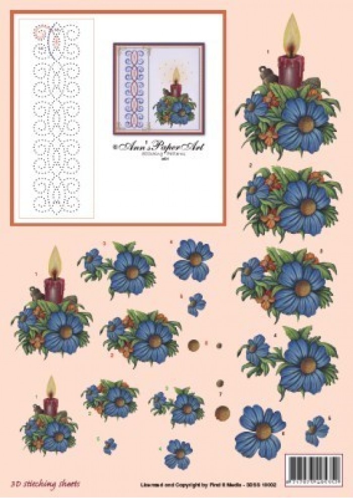 Kaars en Blauwe Bloem Stitching Sheets by Ann's Paper Art