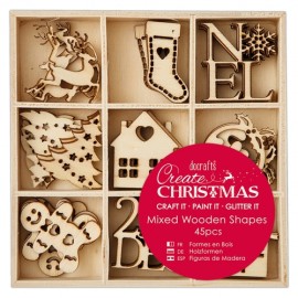 Small Mixed Wooden Shapes (45pcs) -  Christmas Icons
