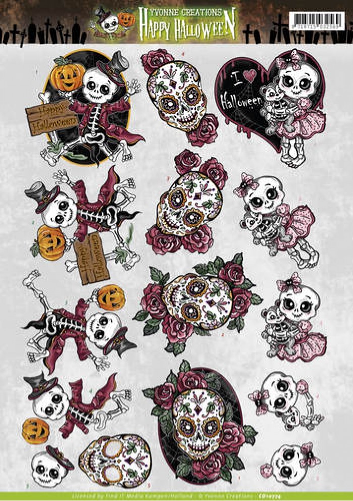 3D Knipvel - Yvonne Creations - Happy Halloween - Happy Skeletons