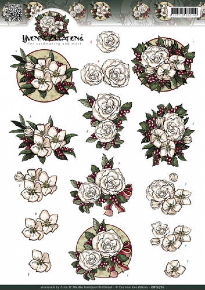White Christmas Flowers 3D-Knipvel Yvonne Creations