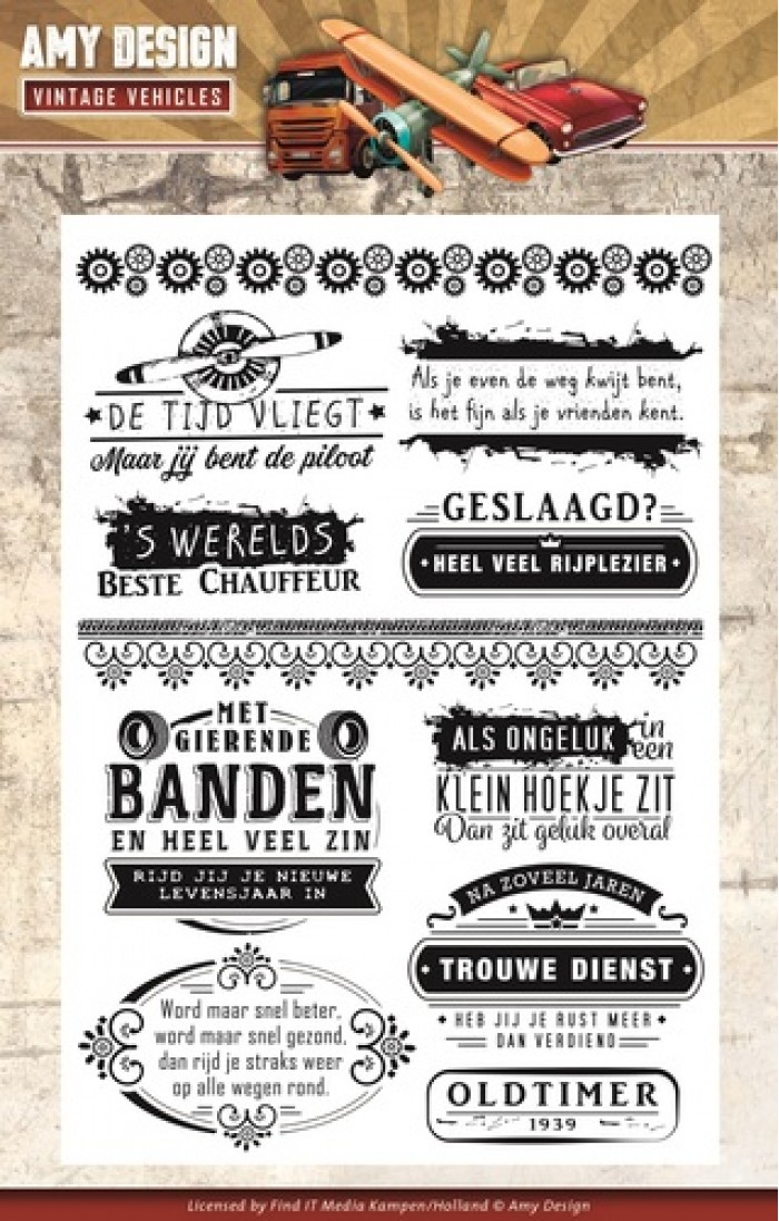 Vintage Vehicles - Text Clear Stamp - Amy Design