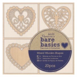 Wooden Shapes (20pcs) - Bare Basics - Filigree Hearts