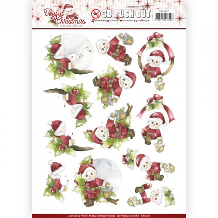 Santa on Branch Joyful Christmas 3D-Uitdrukvel Push-Out Precious Marieke