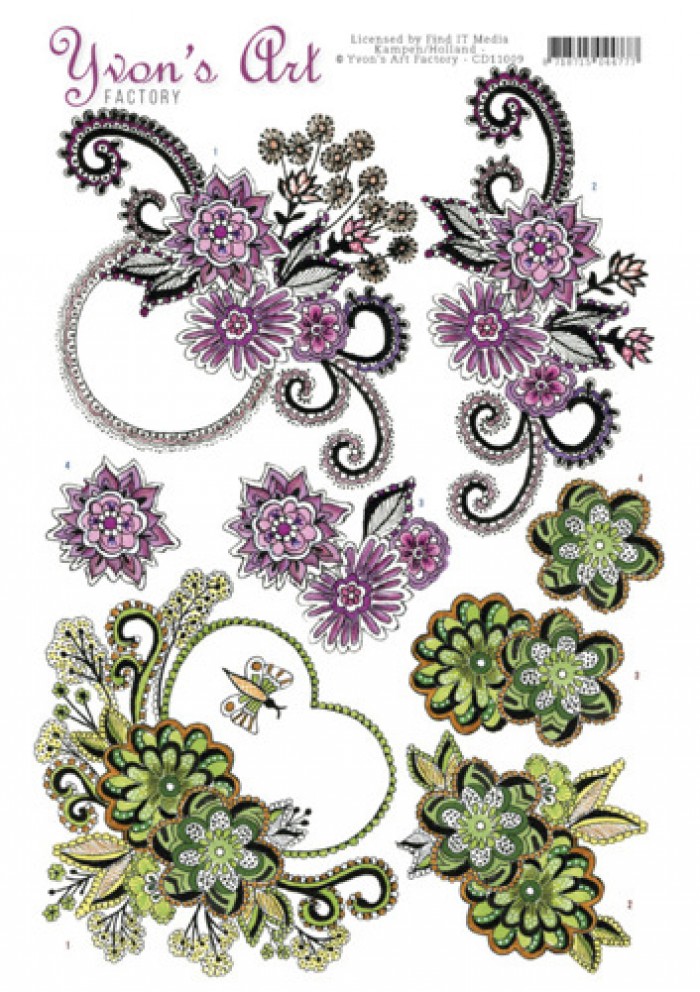 Flower Swirls 3D-Knipvel Yvon's Art Factory