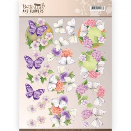 Purple Flowers Classic Butterflies and Flowers 3D-Knipvel Jeanine's Art