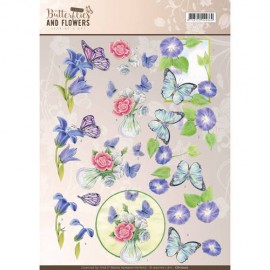 Blue Flowers Classic Butterflies and Flowers 3D-Knipvel Jeanine's Art