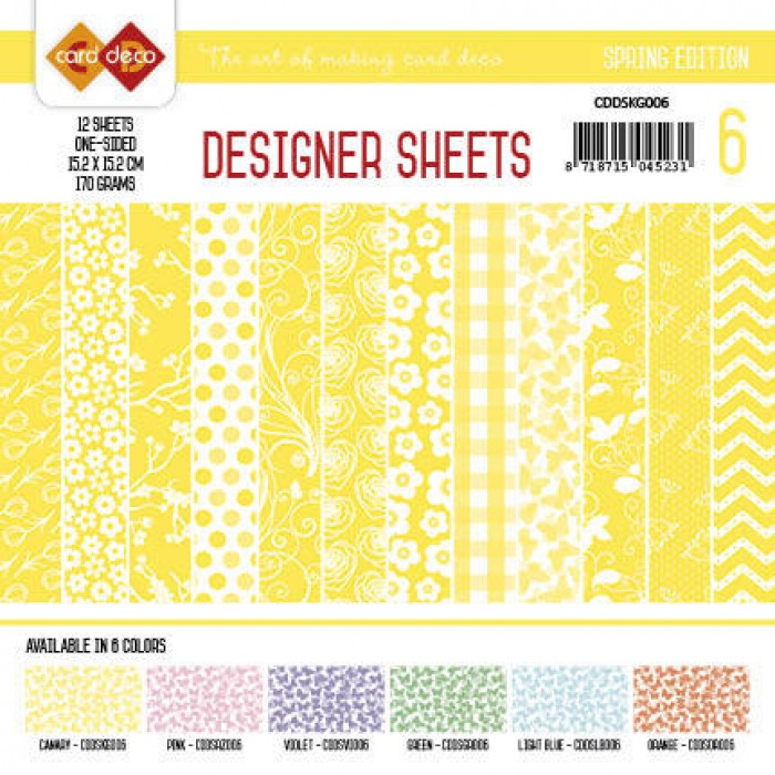  Kanariegeel Spring Edition Designer Sheets 6 by Card Deco