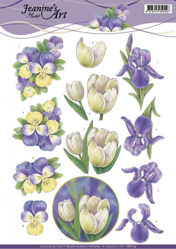 Purple Spring Flowers 3D-Knipvel Jeanine`s Art